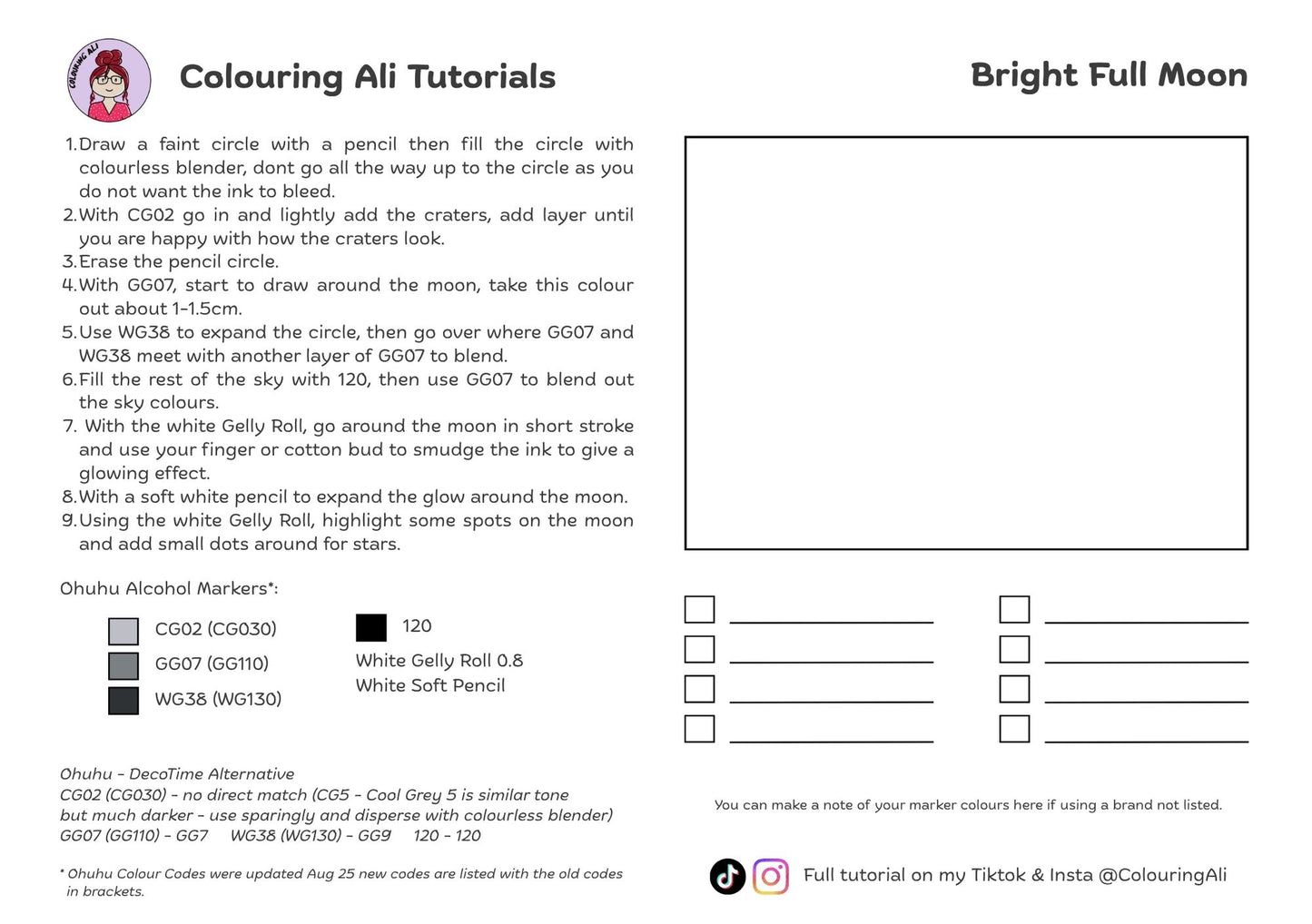 Bright Full Moon Tutorial Practice Sheet